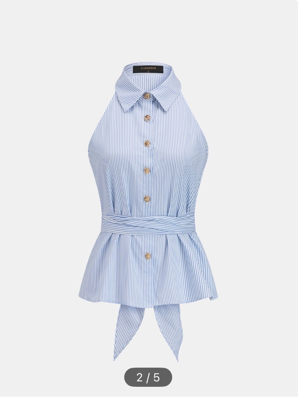 Commense Light Blue Striped Sleeveless Collared halter top with tie wrap - Picture 2 of 6